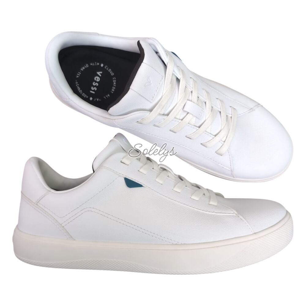 Vessi White Low-Top Sneakers with Blue Accent